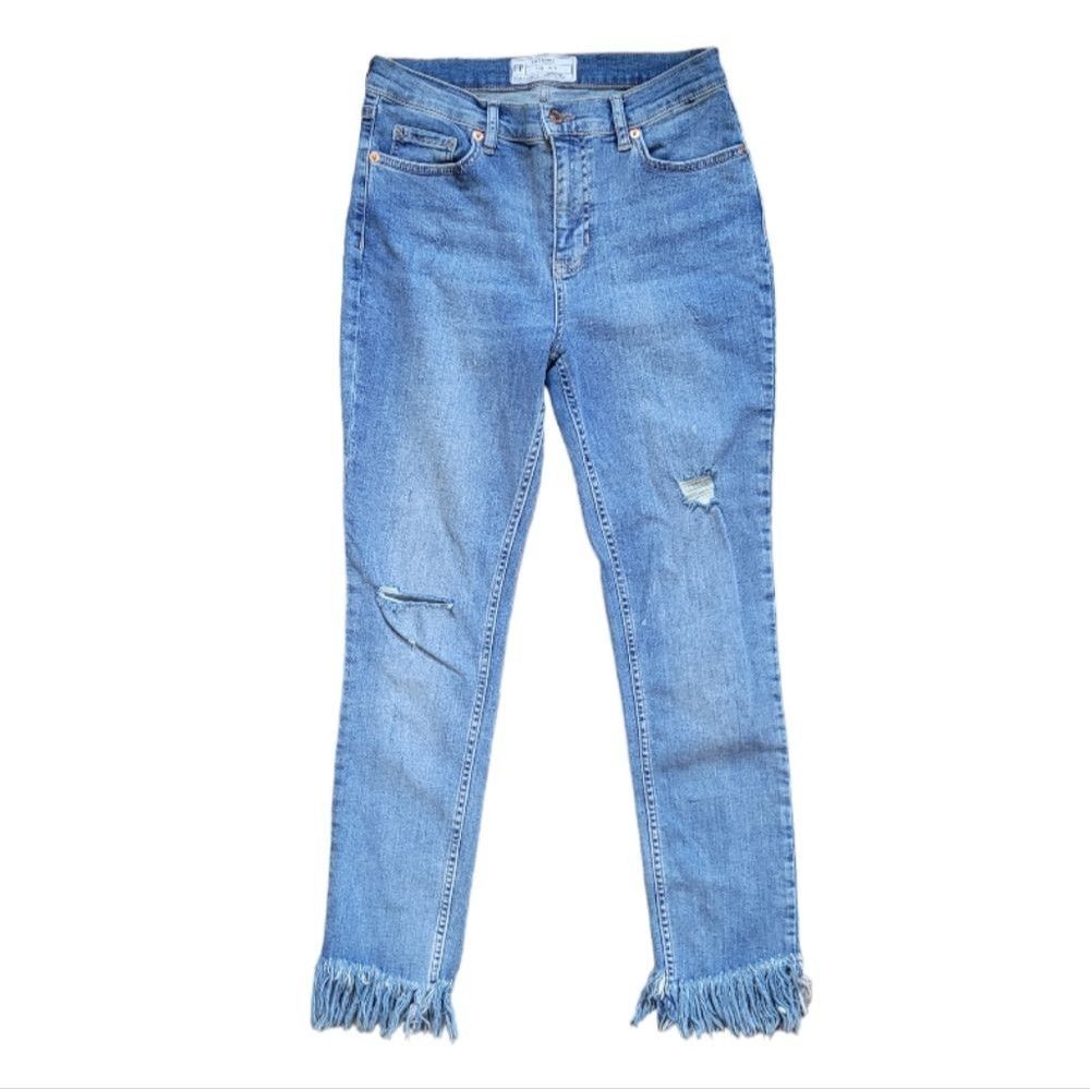 Free People High Waisted Distressed Raw Hem Jeans Blue Women's 29